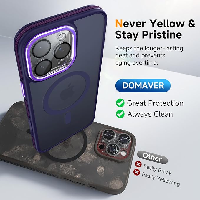 Magnetic 3 in 1 for iPhone 16 Pro Max Case, [Omni-Directional Protection] with 1x Screen Protector + 1x Camera Cover, [Seamless Work with Magsafe] Protective Silm Case for iPhone 16 Pro Max Purple