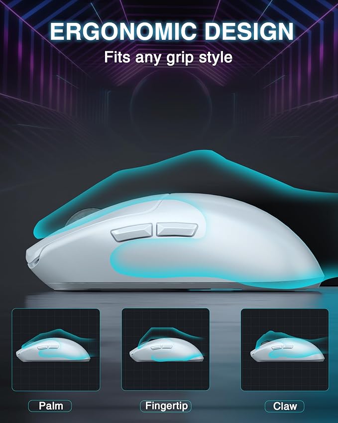 AULA SC580 Wireless Gaming Mouse, Tri-Mode 2.4G/BT5.0/USB-C Gaming Mouse, 12000 DPI Rechargeable Wireless Mouse with 6 Programmable Buttons, Ergonomic Computer Mouse for Laptop/PC/Mac/Tablet