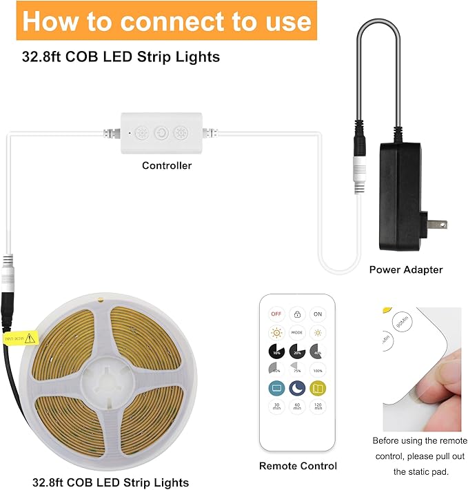 AXMOTUT COB LED Strip Light with Remote, Dimmable 32.8FT/10M Flexible High Density LED Light,4000K Natural White 3200LEDs Super Bright LED Light Strip CRI 90+ for Bedroom,Kitchen,DIY Home Decoration
