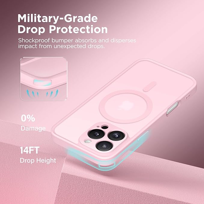 CAPRARO Magnetic Compatible with iPhone 16 Pro Case, Upgraded [Full Camera Protection] [Compatible with MagSafe] Protective Translucent Matte Women Girl Phone Case Cover, Pastel Pink