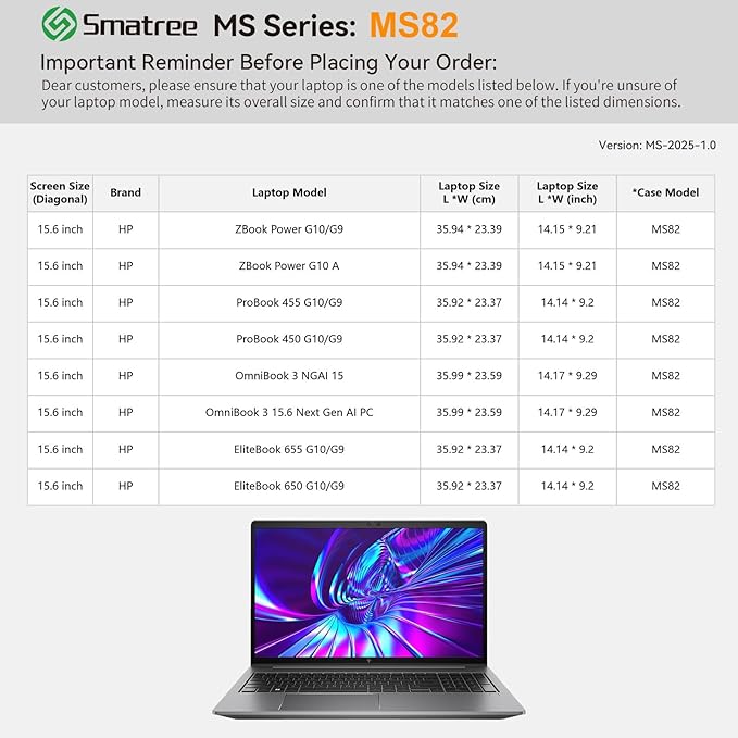 Smatree MS82 Hard EVA Protective Sleeve with Stand Compatible for 15.6 inch HP OmniBook 3 NGAI 15/Next Gen AI PC, for HP EliteBook 650/655, for ProBook 450/455/ ZBook Power G9/G10 Workstation, White