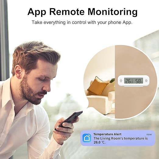 Smart Digital Thermometer Hygrometer, WiFi Indoor Temperature Humidity Sensor with App Alerts, Mini Room Temperature Meter with Data Storage and Export, Compatible with Alexa. 1PCS