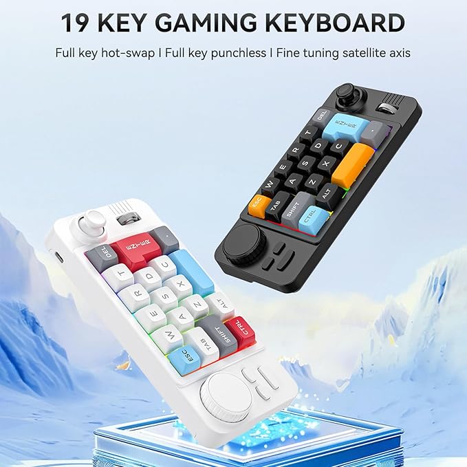 UncleS Double Scroll Wheel Mechanical Keyboard 19 Key Small Keypad Color Backlits Programmable Joystick Hot Swappable Switches Space Saving Macroed Gaming Keyboard