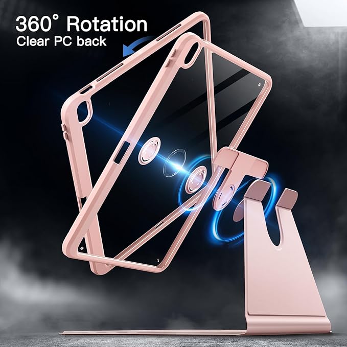 JETech Rotating Case for iPad Air 13-Inch M4/M3/M2 (2026/2025/2024) with Pencil Holder, 360 Degree Rotation Protective Stand Cover Clear Back, Auto Wake/Sleep (Sandy Pink)