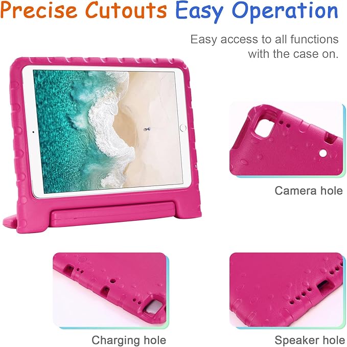 Kids Case for iPad 9th/8th/7th Generation (2021/2020/2019), iPad 10.2" Shockproof Case, Techcircle Handle Stand Lightweight EVA Foam Bumper Protective Rugged Drop Protection Child Proof Cover, Rose