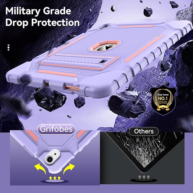 Grifobes Case for iPad Air 13-inch (M4/M3/M2) 2026/2025/2024, Heavy Duty Shockproof Rugged Protective Cover with Pencil Holder/Built-in Stand for i Pad Air 13" (Purple)