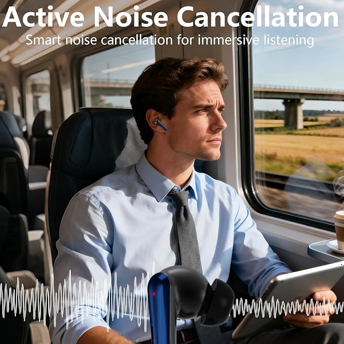 Active Noise Cancelling Wireless Earbuds with 60 Hour Long Battery Life,Bluetooth 5.4 in-Ear Earphones,Multi-Device Pairing,Enhanced Clear Call,Hi-Fi Stereo Ear Buds for Sport Walk