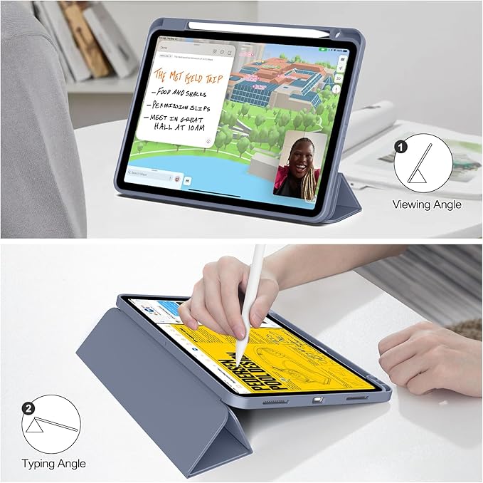 Case for iPad Pro 12.9 Inch Case 6th/5th/4th/3rd Generation with Pencil Holder, Smart Stand Cover with Soft TPU Back for iPad 12.9 Pro Case (2022/2021/2020/2018), Auto Sleep/Wake, Purple Gray