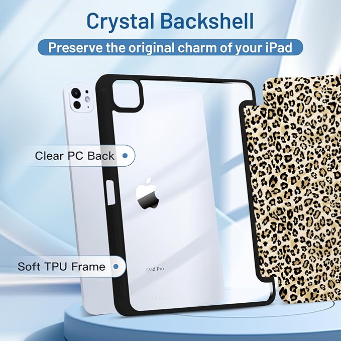 MrARTIST for for iPad Pro 11 Inch Case (M5/M4) 2025/2024 6th/5th Generation Case Cute for Women Girls Girly Kawaii Aesthetic Design for Apple Tablet Cover with Pencil Holder, Leopard Print