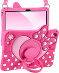 Boaretiu Kids Case for iPad A16 11th Generation 11 Inch 2025/for iPad 10th Gen 2022 10.9 Inch - Cute Girly Cartoon Soft 3D Silicone Cover with Strap & Rotating Stand for Girls Teens, Bow Heart
