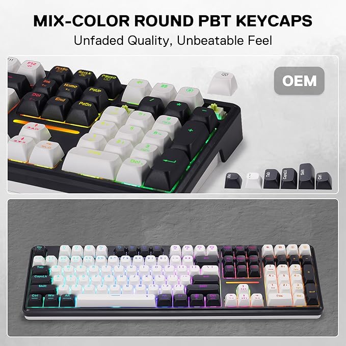 Redragon K745 PRO Wireless Gasket RGB Gaming Keyboard, 108 Keys Mechanical Keyboard w/Extra 4 Hotkeys, Hot-Swap Socket, 5-Layer Noise Dampening, See-Through Round PBT Keycaps, Mint Mambo Switch