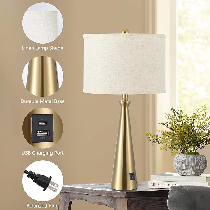 EOEYYOYB Lamp for Bedroom Set of 2 Lamps for Night Stand Modern Bedside Lamps Living Room End Table Lamps Gold