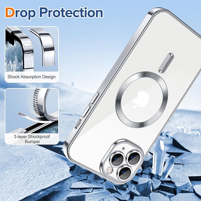Hython Magnetic Clear for iPhone 11 Pro Max Case with Camera Lens Protector [Compatible with MagSafe] Plating Edge Slim Soft TPU Cover Protective Phone Case for iPhone 11 Pro Max 6.5", Silver