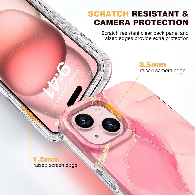 Diaclara Designed for iPhone 15 Case, Full Body Rugged Case with Built-in Touch Sensitive Anti-Scratch Screen Protector, with Camera Lens Protector for iPhone 15 6.1" (Gilt Pink)