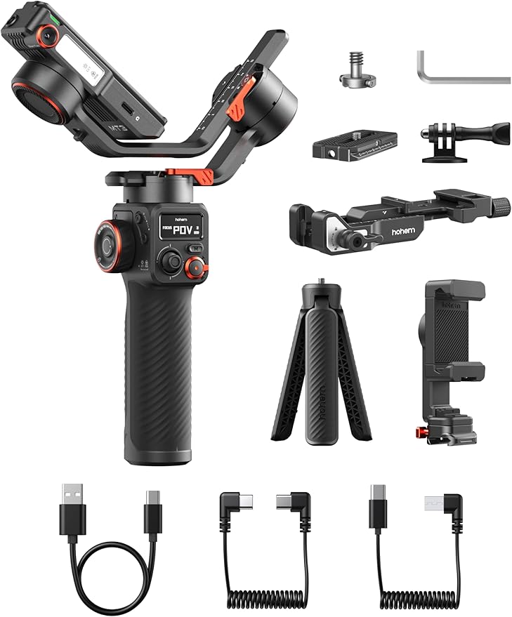 hohem iSteady MT3 3-Axis Gimbal Stabilizer for Mirrorless/Pocket/Action Cameras/Smartphone, Built-in AI Tracker with Fill Light, OLED Display, Camera Gimbal for Canon/Sony/Nikon/Fujifilm/GoPro