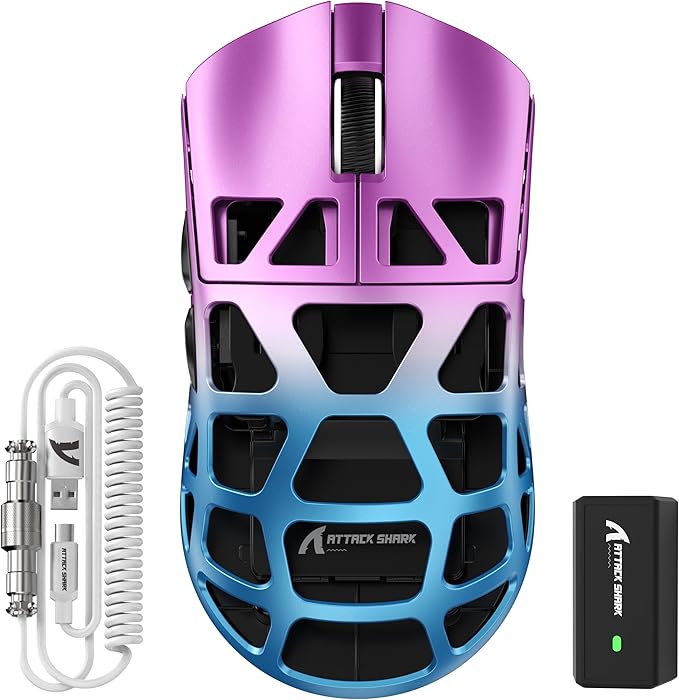 FELICON x Attack Shark R3 Magnesium Alloy Wireless Gaming Mouse, 46g Ultra-Lightweight Skeletal Shell, PAW3395 26K DPI, 8K Polling, Tri-Mode 2.4G/BT/Wired, for PC Mac Laptop - Purple