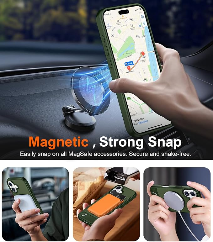 Magnetic Compatible with iPhone 16 Plus Case, [Built-in Invisible Kickstand][Compatible with MagSafe][Military Grade Shockproof] Slim Translucent Matte Phone Case for iPhone 16 Plus 6.7"
