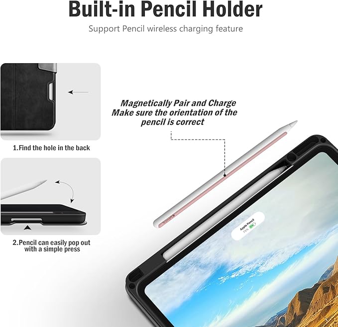 Antbox for iPad Pro 13 Inch Case M5 2025/M4 2024, Built-in Pencil Holder, Supports Pencil Pro/(USB-C), Auto Sleep/Wake, PU Leather (Black)