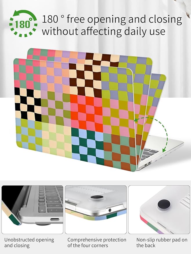 Seorsok Compatible with MacBook Pro 13 inch Case M2 2023,2022,2021-2016 A2338 M1 A2251 A2289 A2159 A1989 A1708 A1706,Cute Color Grids Plastic Hard Shell Case with Keyboard Cover,Retro Checkered