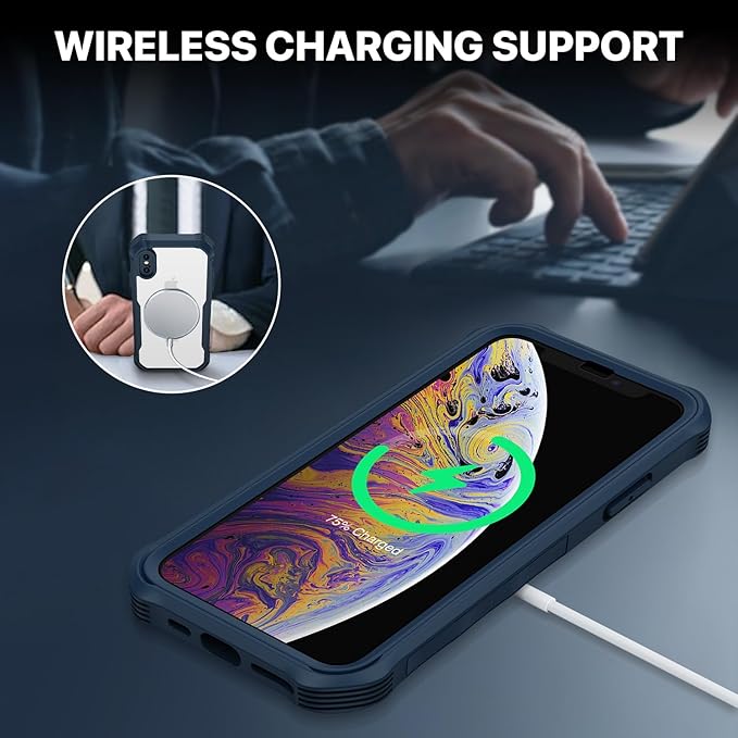 CENHUFO Magnetic Privacy for iPhone X Case/iPhone Xs Case, Full Body Phone Case Built-in 9H Tempered Glass Privacy Screen Protector [Compatible with Magsafe] Shockproof Bumper Clear Cover - Blue