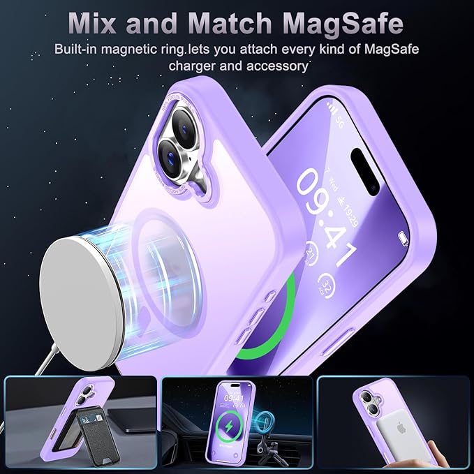 Newfuture Magnetic for iPhone 17 Case [Compatible with Magsafe] [Military Grade Drop Protection] Translucent Matte Anti-Scratch Shockproof Protective Phone Cover 6.3 Inch, Lilac Purple