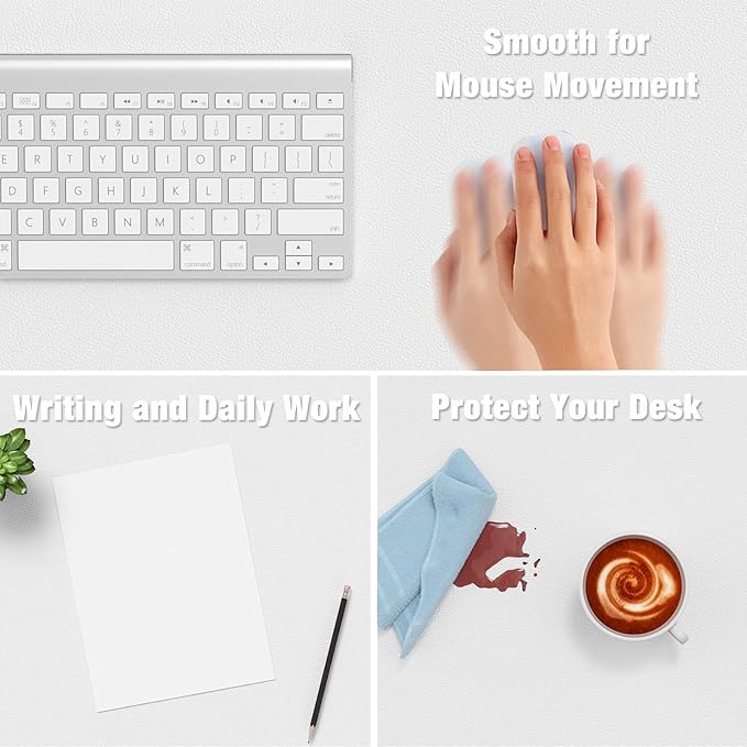 Hsurbtra Desk Pad, 23.6" x 13.8" PU Leather Desk Mat, M Extended Mouse Pad, Waterproof Desktop Blotter Protector, Non-Slip Ultra Thin Small Laptop Keyboard Writing Mat for Office Home, White