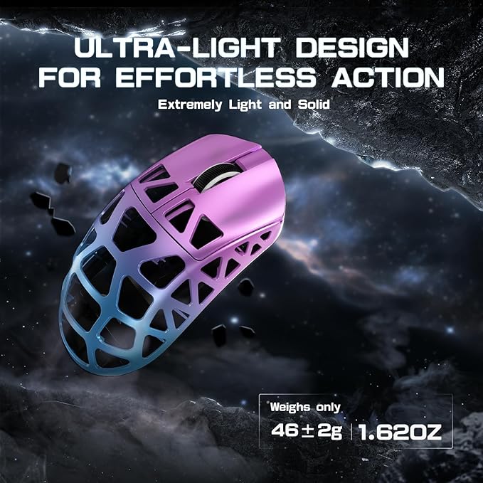 FELICON x Attack Shark R3 Magnesium Alloy Wireless Gaming Mouse, 46g Ultra-Lightweight Skeletal Shell, PAW3395 26K DPI, 8K Polling, Tri-Mode 2.4G/BT/Wired, for PC Mac Laptop - Purple