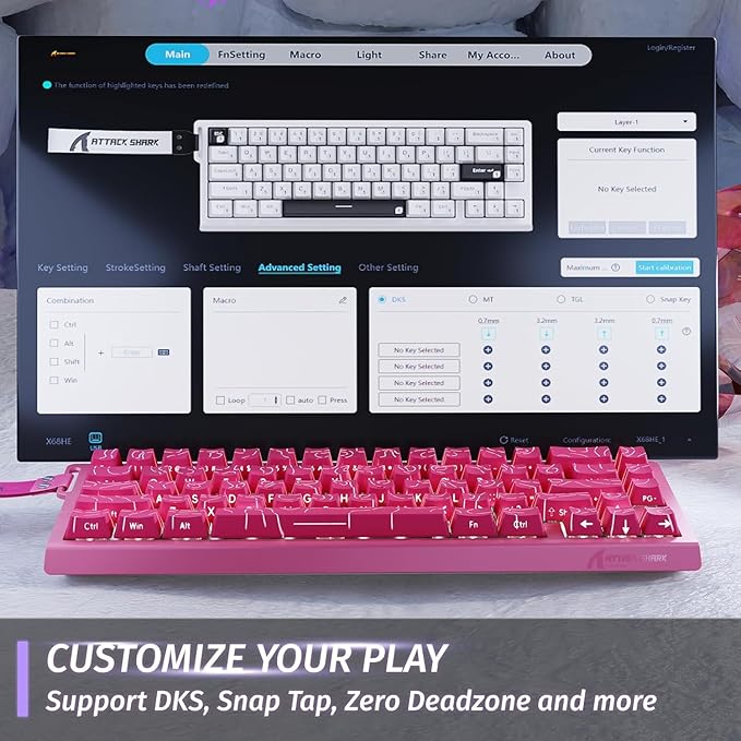 ATTACK SHARK X68HE Rapid Trigger Mechanical Gaming Keyboard 60% Wired with Adjustable Actuation,Hall Effect Magnetic Switch,8KHz Polling Rate,RGB Backlit,Top Mount,Side Printed Keycap(Rose Contour)