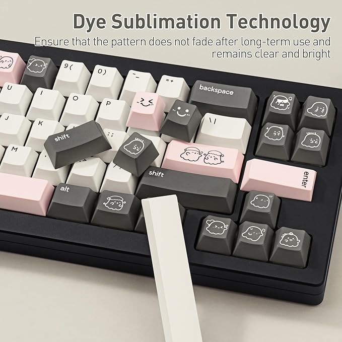 Cute Ghost Theme PBT Keycaps 134 Keys - Five-Sided Dye-Sublimation Cherry Profile Custom Key Caps for Cherry MX Switches Mechanical Gaming Keyboards (60%/65%/75%/80%/100% Layout)