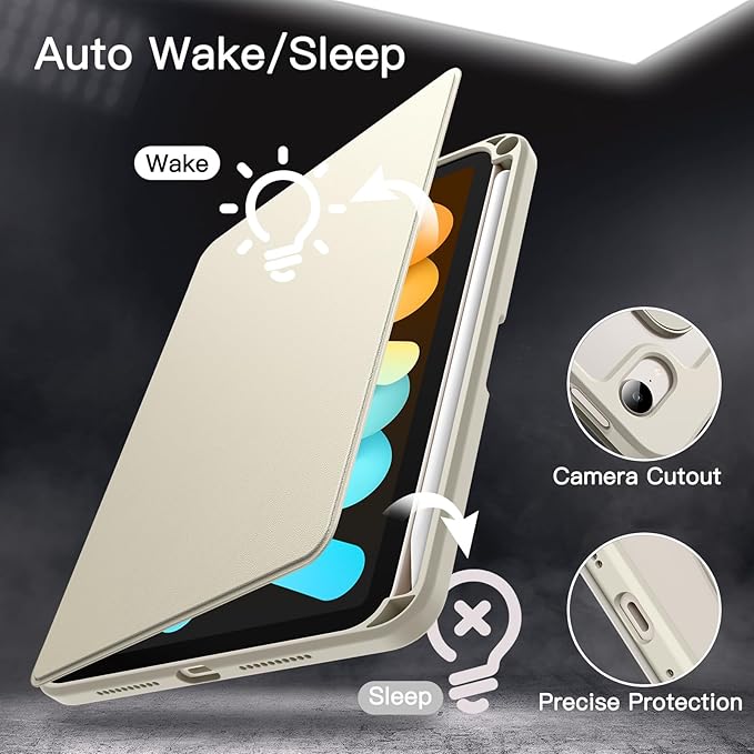 JETech Rotating Case for iPad mini (A17 Pro, 2024 Model, 7th Generation) / mini 6 (2021 Model, 6th Generation), 360 Degree Rotation Protective Stand Cover Clear Back (Starlight)