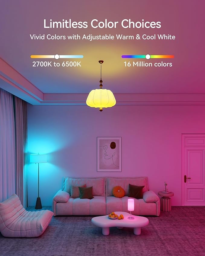 Matter Smart Light Bulbs, Color Changing Light Bulb, hub Required, A19 60W,2.4Ghz WiFi only,Compatible with Alexa Google Assistant, Apple Home,16 Million Colors RGBCW 800 Lumen,1 Pack