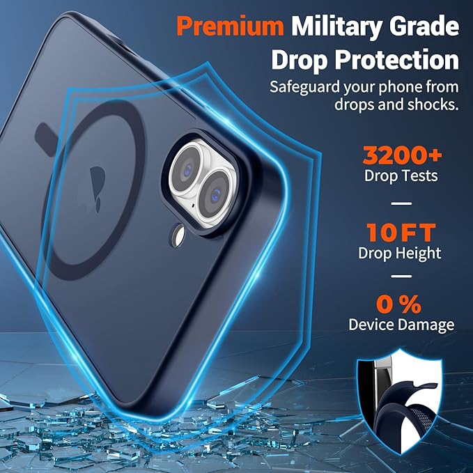 SUPFINE Magnetic for iPhone 16 Plus Case (Compatible with MagSafe) (Military Grade Drop Protection) Translucent Matte Shockproof Phone Cover,Dark Blue