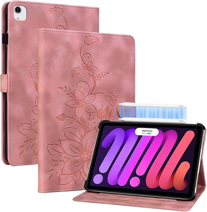Case for iPad mini 7 2024 A17 Pro/iPad mini 6 2021 8,3 inch, Auto Wake/Sleep Supports Pencil Pro and Pencil(USB-C) Magnetic Clasp Stand, Pink