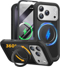 Miracase for iPhone 17 Pro Max Case with 360° Magnetic Ring Stand [Compatible with Magsafe] Full-Body Drop Proof Bumper Phone Case with Built-in 9H Tempered Glass Screen Protector,Black
