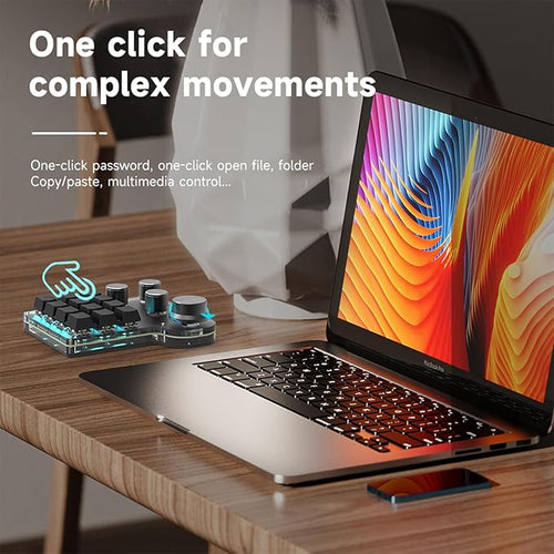 12 Keys Programmable Keyboard with 4-Knobs, One Handed Macro Pad, RGB Backlight Hot-swapping USB Designer Mini Keyboard for Gaming/Office/Work/PS