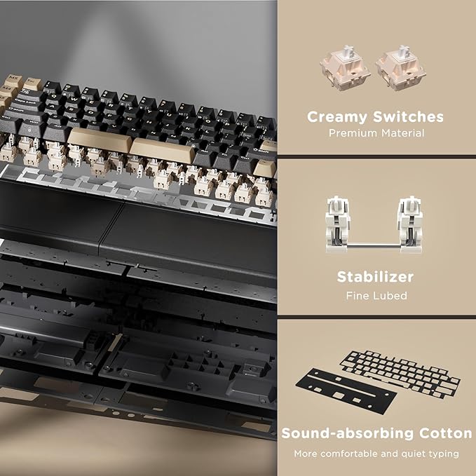 RK ROYAL KLUDGE RKS70 Ergonomic Split Keyboard, Wireless RGB Mechanical Keyboard with Bluetooth/2.4GHz/Wired, 75% Hot Swappable Gaming Keyboards with Fixed Wrist Rest, Pre-lubed Linear Creamy Switches