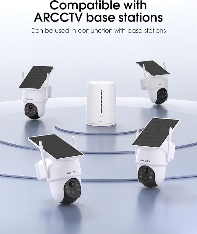 ARCCTV Solar Security Cameras Wireless Outdoor, 4MP 360° View Battery Powered Cam, Spotlight Night Vision, 2-Way Audio, 2.4G/5G Dual Band WiFi, PIR Motion Alert, Suitable for Q4 Camera Kit
