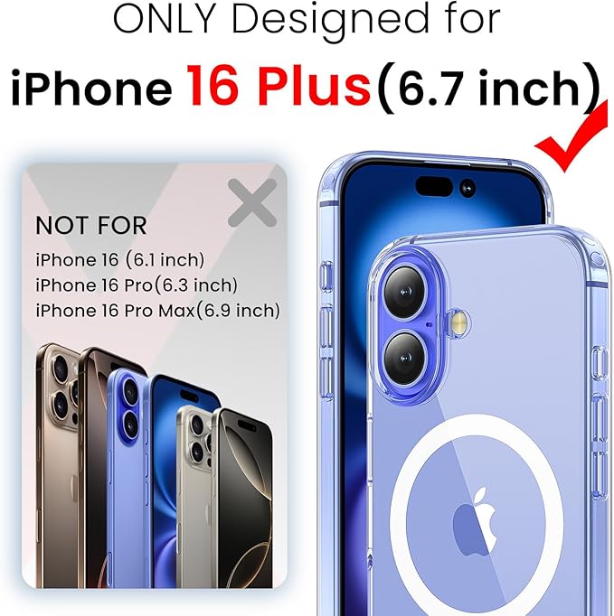 toushion 3 in 1 for iPhone 16 Plus Case Clear | with MagSafe,Screen Protector *1 & Camera Lens Protector*1, Military-Grade Protection
