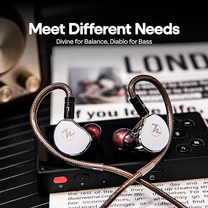 Linsoul 7Hz x Crinacle: Diablo/Divine in-Ear Monitors, 14.5mm Planar Magnetic Driver IEM,HiFi Earbuds with Detachable 2 Pin Single Crystal Copper Cable,Earphone for AudiophileDivine, Silver