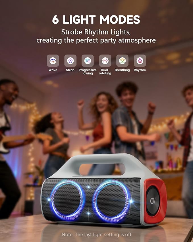 IPX67 Waterproof Bluetooth Speaker:80W(Peak) Loud Outdoor Portable Wireless Party Speakers with LED Lights,20H Playtime,Bluetooth 5.3,Deep Bass & TWS for Pool,Beach