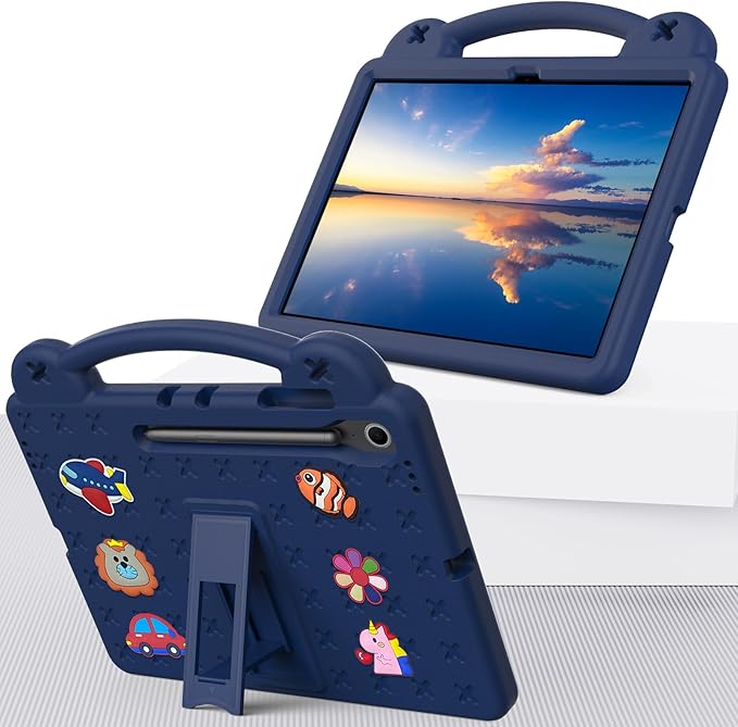 AKABEILA Compatible with Samsung Galaxy Tab A11+ 2025 Tablet Case, Kids Friendly Universal Lightweight Shockproof Protective Case with Shoulder Strap & Stand Handle Navy Blue