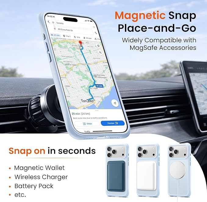 ORNARTO Magnetic for iPhone 17 Pro Max Case, 20FT Military-Grade Drop Protection, Compatible with MagSafe, Slim Shockproof Translucent Matte Phone Case for iPhone 17 Pro Max 6.9", Baby Blue