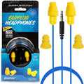 Plugfones Guardian Earplug Headphones - OSHA Approved Noise Isolating in-Ear Earbuds with Hearing Protection - Wired Hybrid for Work and Travel - Includes Silicone and Foam Earplugs - Blue & Yellow