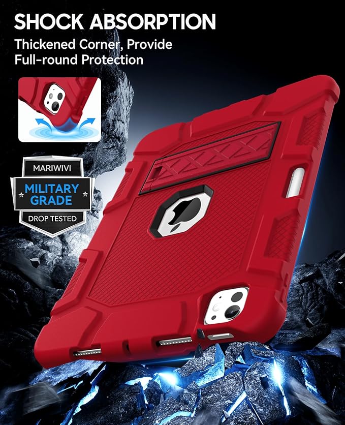 Case for iPad Pro 11 inch Case 2024 (M4), iPad 11 Pro C ase with Pencil Holder, Built-in Stand Shockproof Rugged Protective Cover for iPad Pro 11 inch 5th Gen (Red)