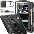 SEYMAC stock Case for iPad Pro 13-inch M5-M4 2025-2024, Shockproof Heavy Duty Case with Screen Protector, Pencil Holder, Rotating Stand, Hand Strap, Shoulder Strap, Black