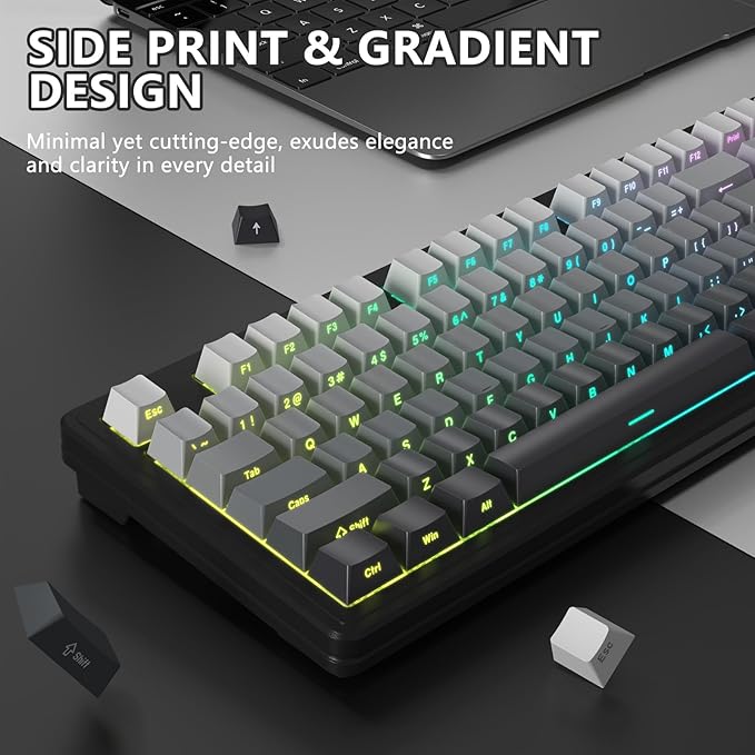 FELICON Attack Shark M87 PRO Wireless Mechanical Gaming Keyboard – 87-Key Tri-Mode (Bluetooth 5.0/2.4Ghz/USB-C), Hot-Swappable Linear Switch, RGB Backlit, 5000mAh Battery – Gray