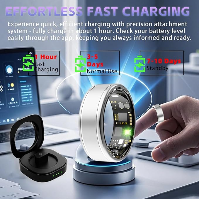 Smart Ring for Women – Fitness Tracker Ring with Heart Rate, SpO2, Blood Pressure, Sleep Monitoring, Step & Calorie Counter, No Subscription Fee, iOS & Android Compatible (Silver, 9)