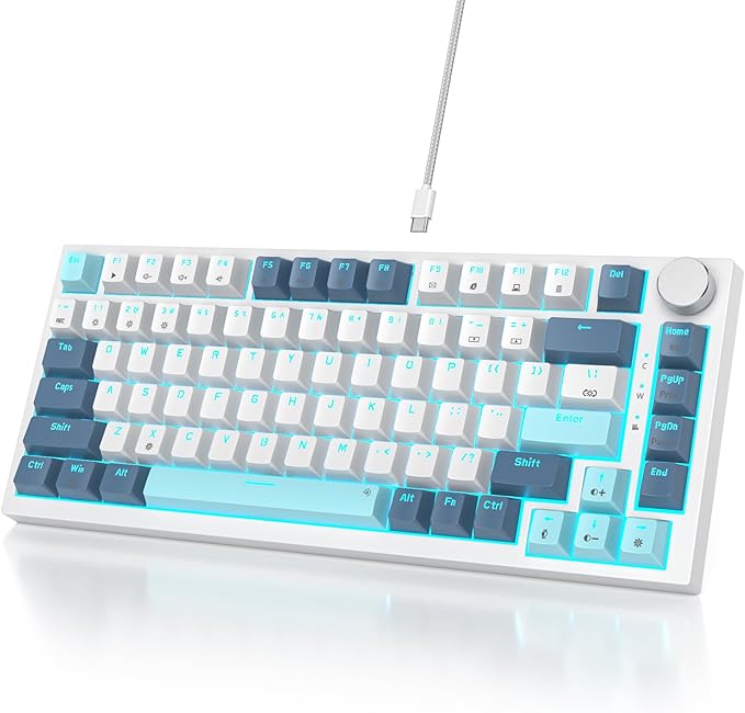 Owpkeenthy 75 Percent Mechanical Keyboard, 82 Key Gasket Mounted Hot Swappable with Volume Knob, Wired RGB Backlit NKRO Compact Gaming Keyboard for PC Laptop (82Shoko)