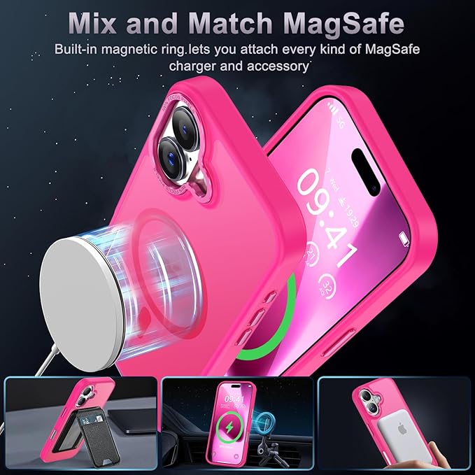 Newfuture Magnetic for iPhone 17 Case [Compatible with Magsafe] [Military Grade Drop Protection] Translucent Matte Anti-Scratch Shockproof Protective Phone Cover 6.3 Inch, Hot Pink