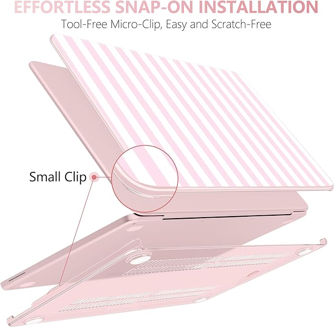 DONGKE for MacBook Neo 13 Inch Case 2026 (Model A3404, A18 Pro chip), Stylish Pattern Protective Hard Shell with Screen Protector, Keyboard Cover & USB-C Adapter - Pink & White Stripes